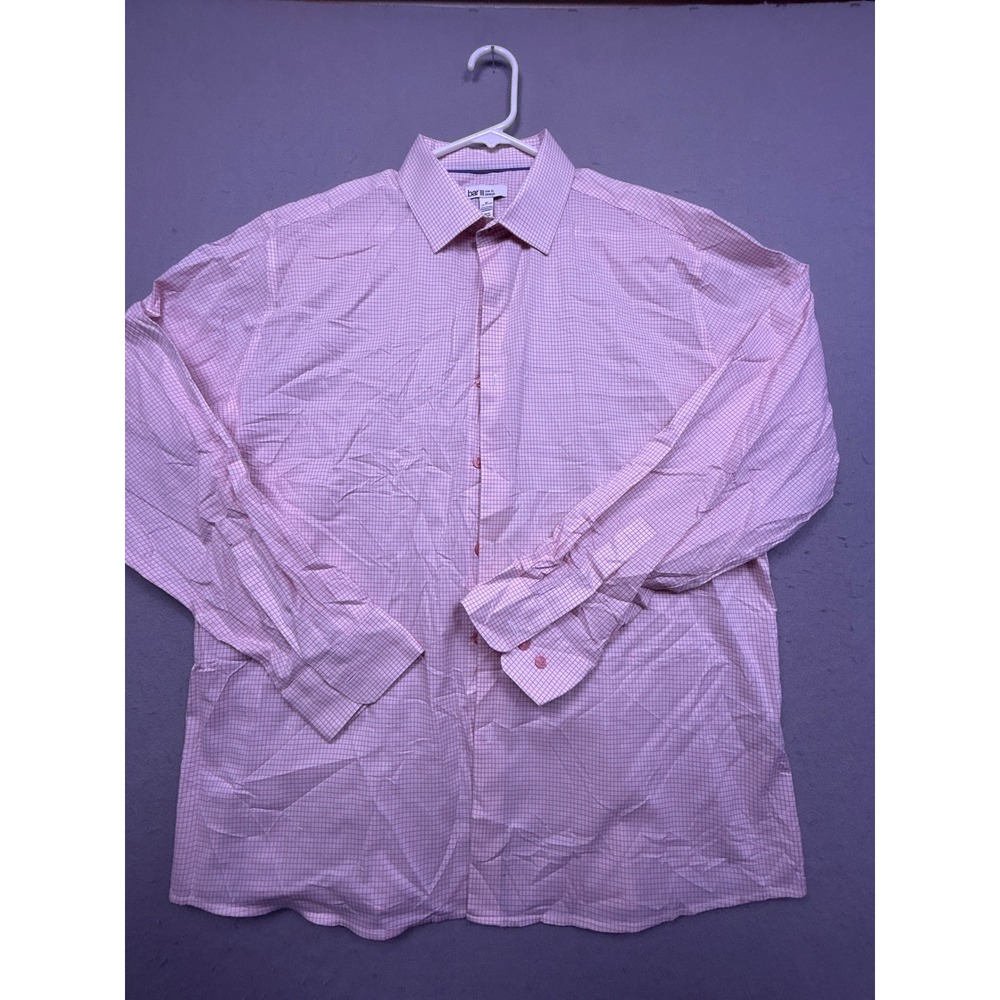 Bar III Dress Shirt Cotton Blend Pink Grid XL 17-17.5 Mens
